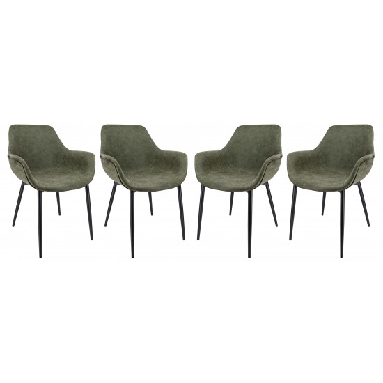 Modern Leather Dining Arm Chair, Metal Legs Set of 4, Olive Green, EC26G4