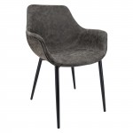 LeisureMod Markley Modern Leather Dining Arm Chair With Metal Legs, Grey, EC26GR