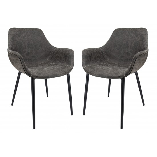 Markley Modern Leather Dining Arm Chair, Metal Legs Set of 2, Grey, EC26GR2