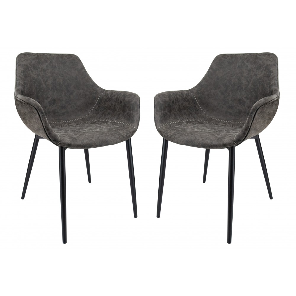 Markley Modern Leather Dining Arm Chair, Metal Legs Set of 2, Grey, EC26GR2