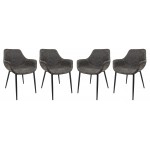 Markley Modern Leather Dining Arm Chair, Metal Legs Set of 4, Grey, EC26GR4