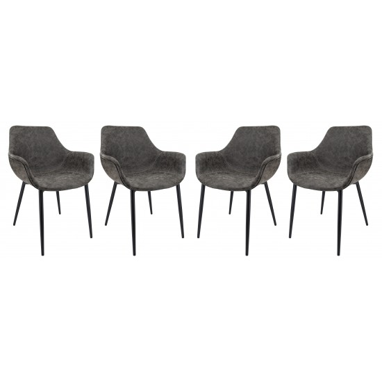 Markley Modern Leather Dining Arm Chair, Metal Legs Set of 4, Grey, EC26GR4