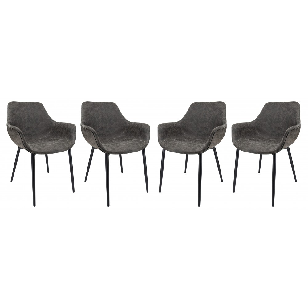 Markley Modern Leather Dining Arm Chair, Metal Legs Set of 4, Grey, EC26GR4