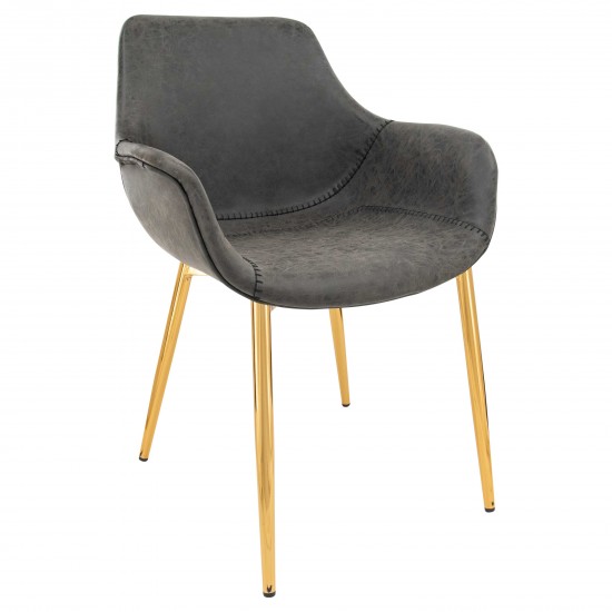 Modern Leather Dining Arm Chair, Gold Metal Legs, Charcoal Black, ECG26BL