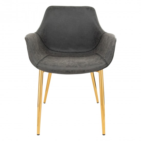 Modern Leather Dining Arm Chair, Gold Metal Legs, Charcoal Black, ECG26BL