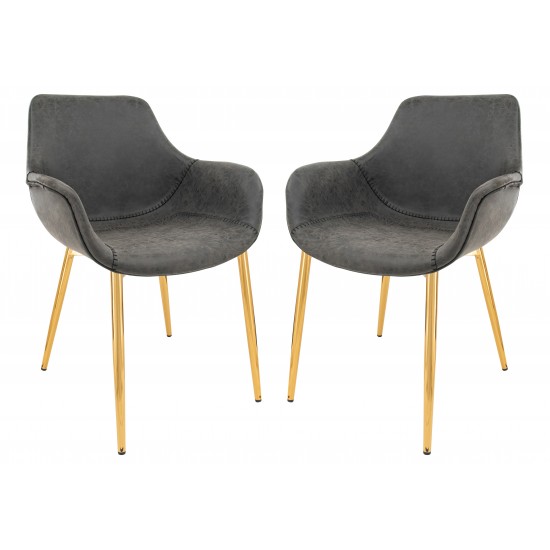 Modern Leather Dining Arm Chair, Gold Metal Legs Set of 2, Black, ECG26BL2