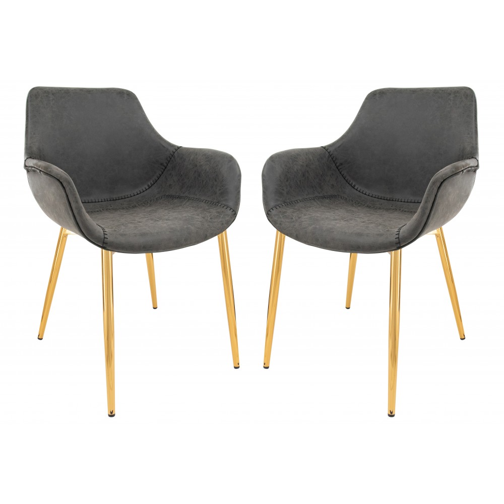 Modern Leather Dining Arm Chair, Gold Metal Legs Set of 2, Black, ECG26BL2