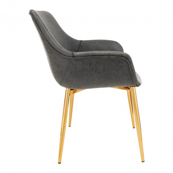 Modern Leather Dining Arm Chair, Gold Metal Legs Set of 2, Black, ECG26BL2