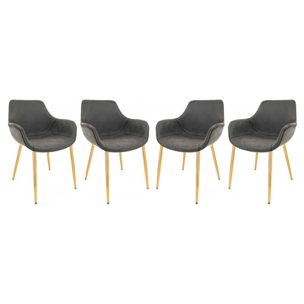 Modern Leather Dining Arm Chair, Gold Metal Legs Set of 4, Black, ECG26BL4