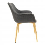 Modern Leather Dining Arm Chair, Gold Metal Legs Set of 4, Black, ECG26BL4