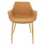 Markley Modern Leather Dining Arm Chair, Gold Metal Legs, Light Brown, ECG26BR