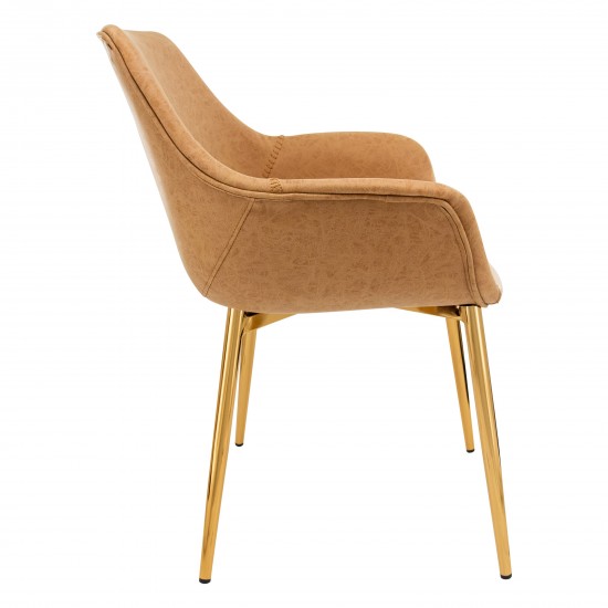 Markley Modern Leather Dining Arm Chair, Gold Metal Legs, Light Brown, ECG26BR