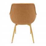 Markley Modern Leather Dining Arm Chair, Gold Metal Legs, Light Brown, ECG26BR