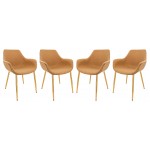 Modern Leather Dining Arm Chair, Gold Metal Legs Set of 4, Light Brown, ECG26BR4