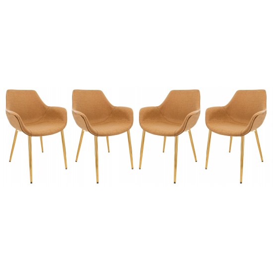 Modern Leather Dining Arm Chair, Gold Metal Legs Set of 4, Light Brown, ECG26BR4
