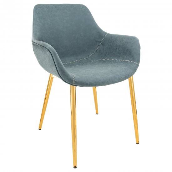 Markley Modern Leather Dining Arm Chair, Gold Metal Legs, Peacock Blue, ECG26BU