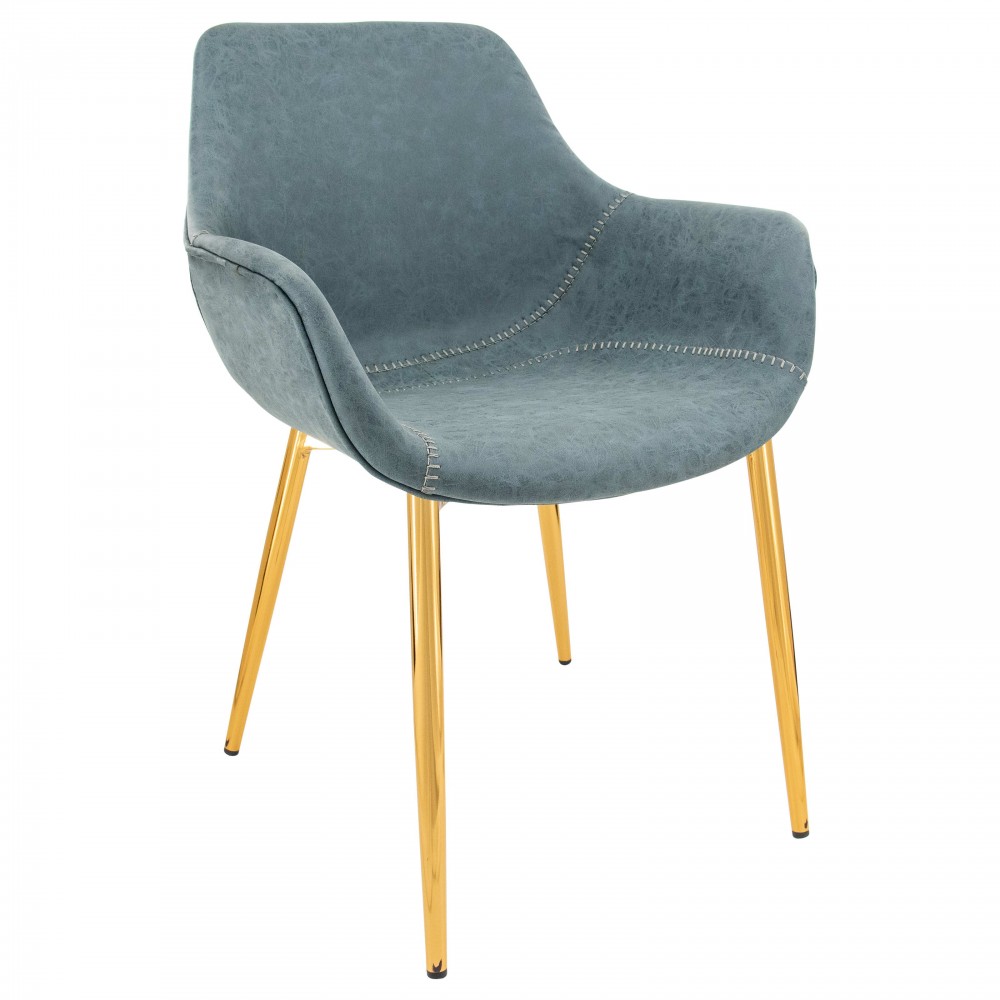 Markley Modern Leather Dining Arm Chair, Gold Metal Legs, Peacock Blue, ECG26BU Markley Modern Leather Dining Arm Chair, Gold Metal Legs, Peacock Blue, ECG26BU