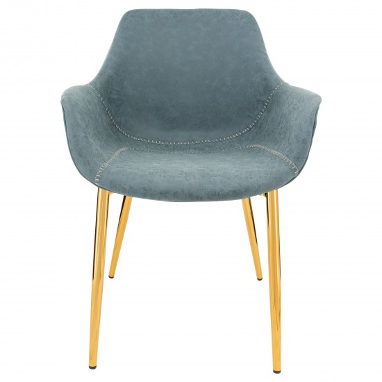 Markley Modern Leather Dining Arm Chair, Gold Metal Legs, Peacock Blue, ECG26BU