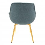 Markley Modern Leather Dining Arm Chair, Gold Metal Legs, Peacock Blue, ECG26BU