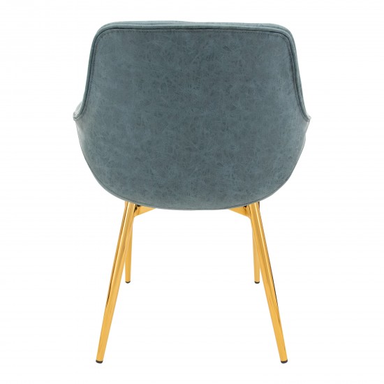 Markley Modern Leather Dining Arm Chair, Gold Metal Legs, Peacock Blue, ECG26BU
