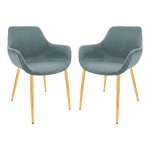 Modern Leather Dining Arm Chair, Gold Metal Legs Set of 2 Peacock Blue, ECG26BU2