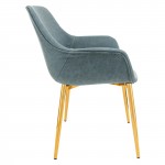 Modern Leather Dining Arm Chair, Gold Metal Legs Set of 2 Peacock Blue, ECG26BU2