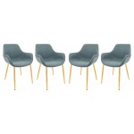 Modern Leather Dining Arm Chair, Gold Metal Legs Set of 4 Peacock Blue, ECG26BU4