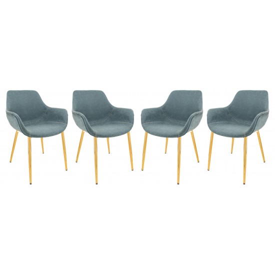 Modern Leather Dining Arm Chair, Gold Metal Legs Set of 4 Peacock Blue, ECG26BU4