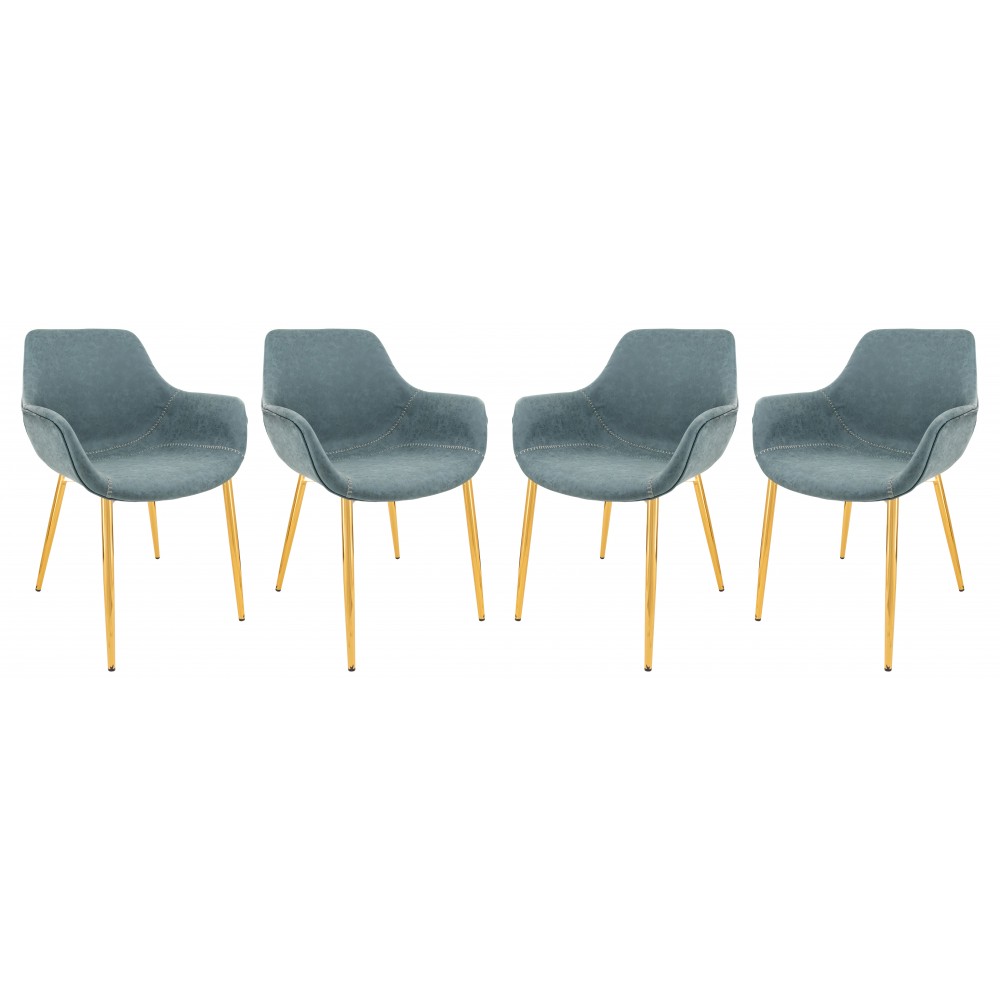 Modern Leather Dining Arm Chair, Gold Metal Legs Set of 4 Peacock Blue, ECG26BU4