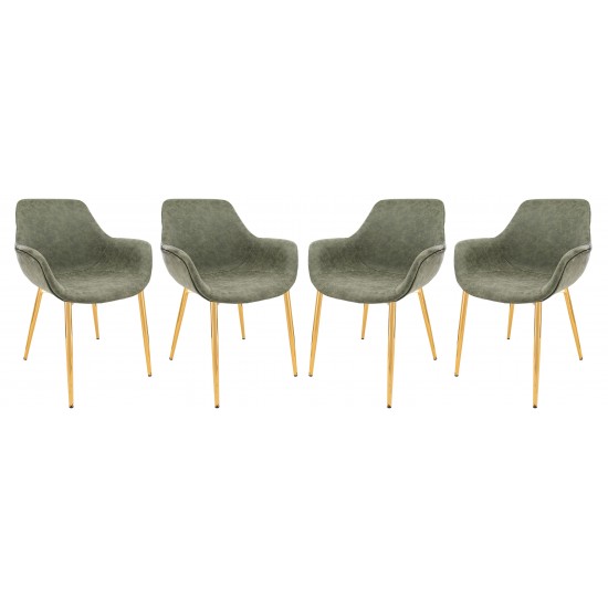 Modern Leather Dining Arm Chair, Gold Metal Legs Set of 4, Olive Green, ECG26G4