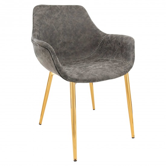 Markley Modern Leather Dining Arm Chair With Gold Metal Legs, Grey, ECG26GR