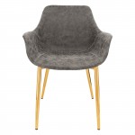 Markley Modern Leather Dining Arm Chair With Gold Metal Legs, Grey, ECG26GR