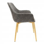 Markley Modern Leather Dining Arm Chair With Gold Metal Legs, Grey, ECG26GR