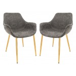 Modern Leather Dining Arm Chair, Gold Metal Legs Set of 2, Grey, ECG26GR2