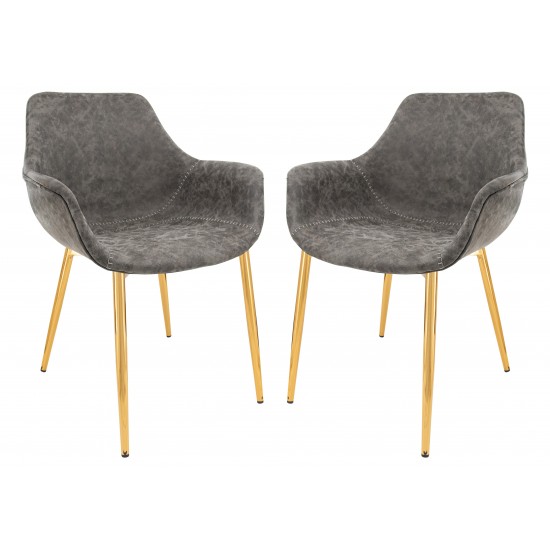 Modern Leather Dining Arm Chair, Gold Metal Legs Set of 2, Grey, ECG26GR2