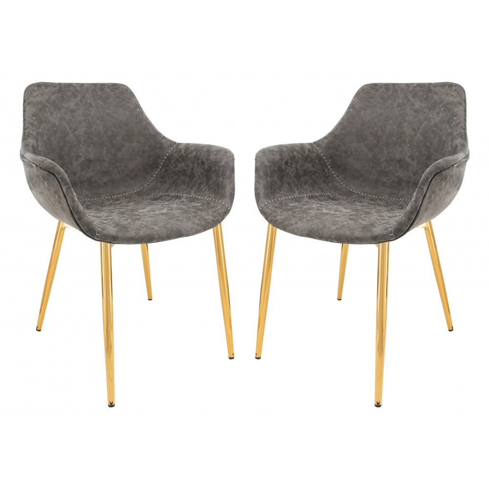 Modern Leather Dining Arm Chair, Gold Metal Legs Set of 2, Grey, ECG26GR2