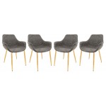 Modern Leather Dining Arm Chair, Gold Metal Legs Set of 4, Grey, ECG26GR4