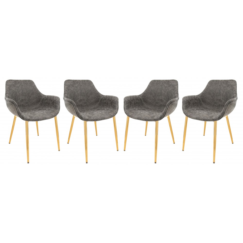 Modern Leather Dining Arm Chair, Gold Metal Legs Set of 4, Grey, ECG26GR4