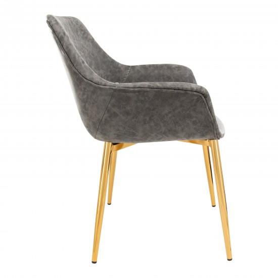 Modern Leather Dining Arm Chair, Gold Metal Legs Set of 4, Grey, ECG26GR4