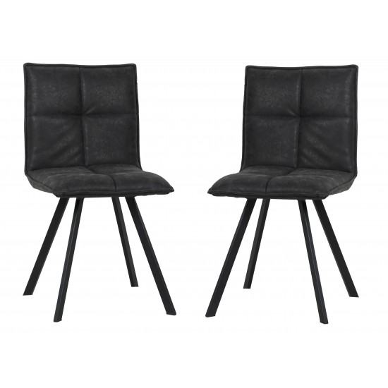 Wesley Modern Leather Dining Chair, Metal Legs Set of 2, Charcoal Black, WC18BL2