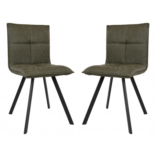 Wesley Modern Leather Dining Chair, Metal Legs Set of 2, Olive Green, WC18G2