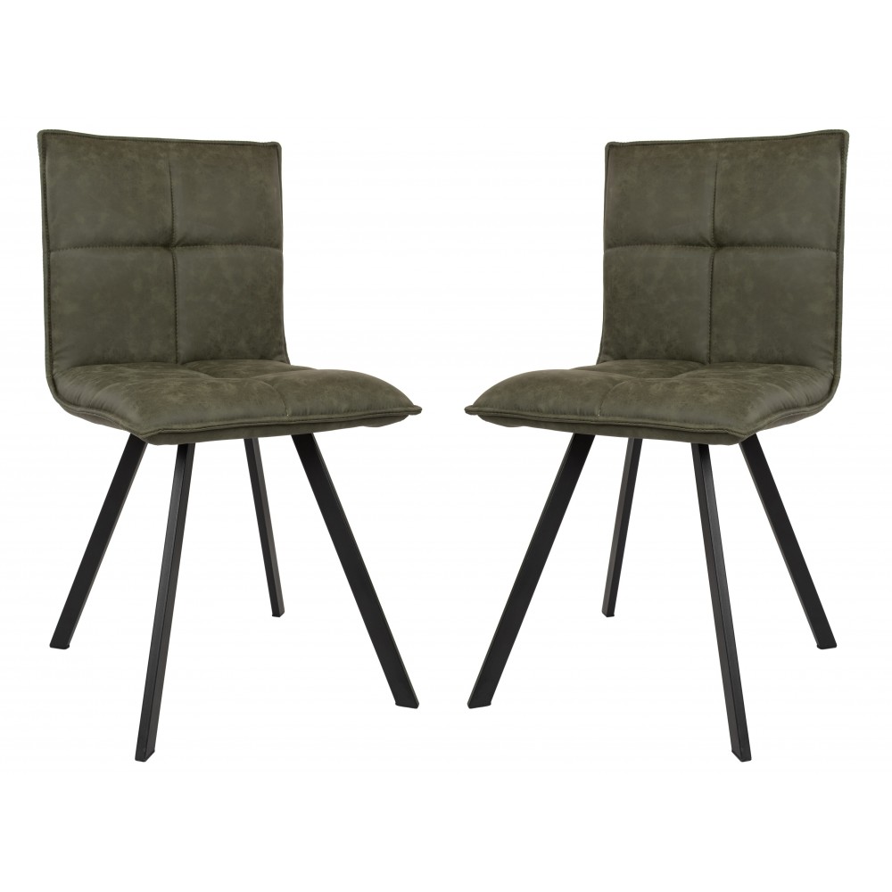 Wesley Modern Leather Dining Chair, Metal Legs Set of 2, Olive Green, WC18G2 Wesley Modern Leather Dining Chair, Metal Legs Set of 2, Olive Green, WC18G2