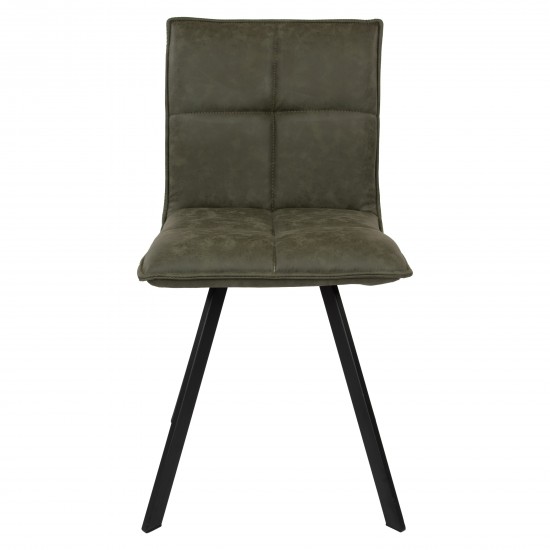 Wesley Modern Leather Dining Chair, Metal Legs Set of 2, Olive Green, WC18G2