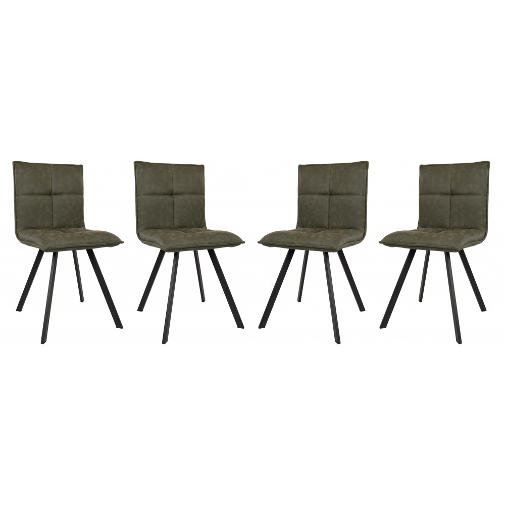 Wesley Modern Leather Dining Chair, Metal Legs Set of 4, Olive Green, WC18G4