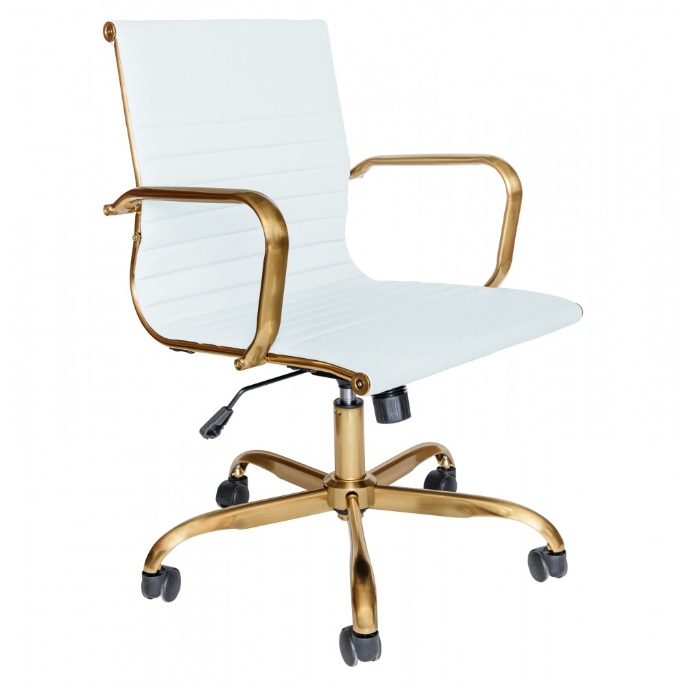 LeisureMod Harris Office Chair With Gold Frame, White, HOG19WL