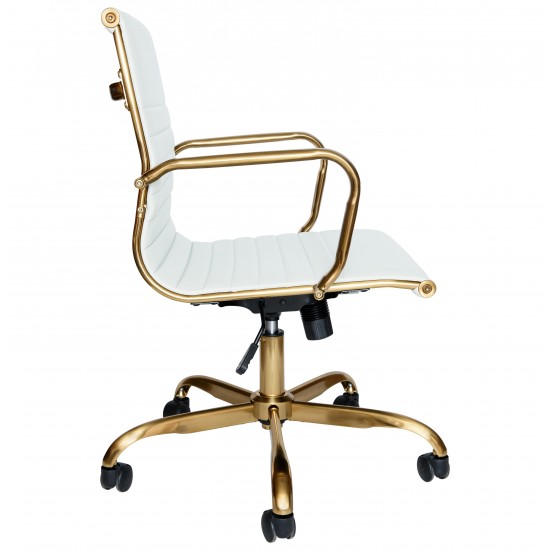 LeisureMod Harris Office Chair With Gold Frame, White, HOG19WL