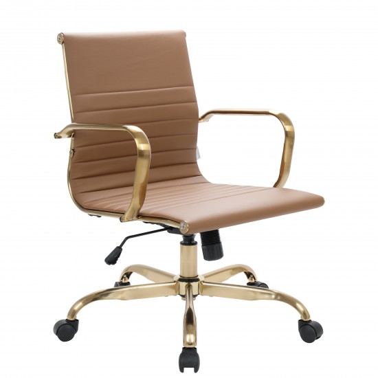 LeisureMod Harris Office Chair With Gold Frame, Light Brown, HOG19LBRL