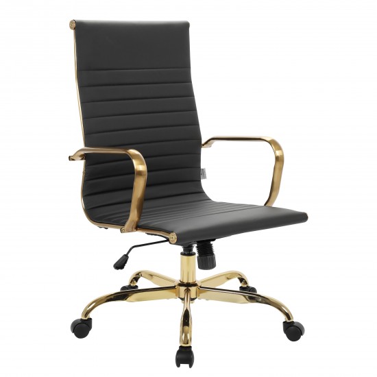 Harris High-Back Faux Leather Office Chair With Gold Frame, Black, HOTG19BLL