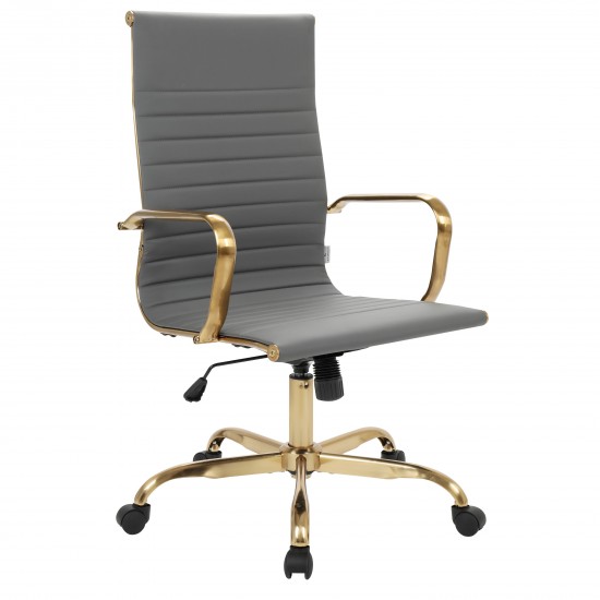 Harris High-Back Leatherette Office Chair With Gold Frame, Grey, HOTG19GRL