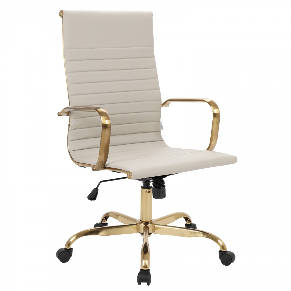 Harris High-Back Leatherette Office Chair With Gold Frame, Tan, HOTG19TL Harris High-Back Leatherette Office Chair With Gold Frame, Tan, HOTG19TL
